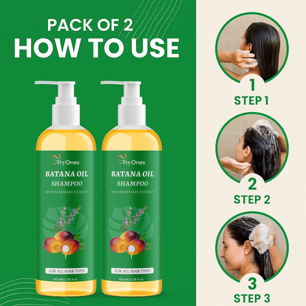 TryOnes BATANA OIL SHAMPOO with Rosemary Extract (Pack of 2)